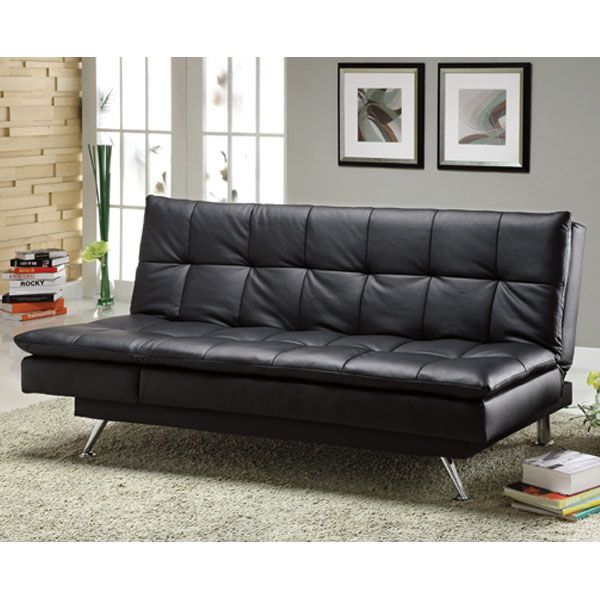 Attalla Black Finish Bicast Leatherette Futon Sofa Set  