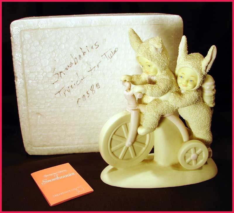 1997 Dept 56 Snowbunnies On A Tricycle Built For Two  