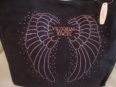 NEW VICTORIAS SECRET ANGEL BLACK WEEKEND CANVAS TOTE BAG PURSE LARGE 