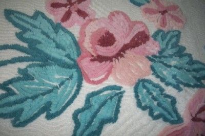 Stunning Vintage Iced Cake Chenille Bedspread Huge Roses Thick Plush 