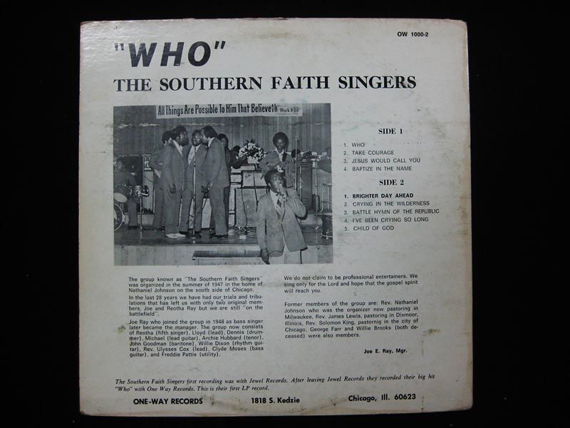 Southern Faith Singers Who LP Private Gospel Soul  