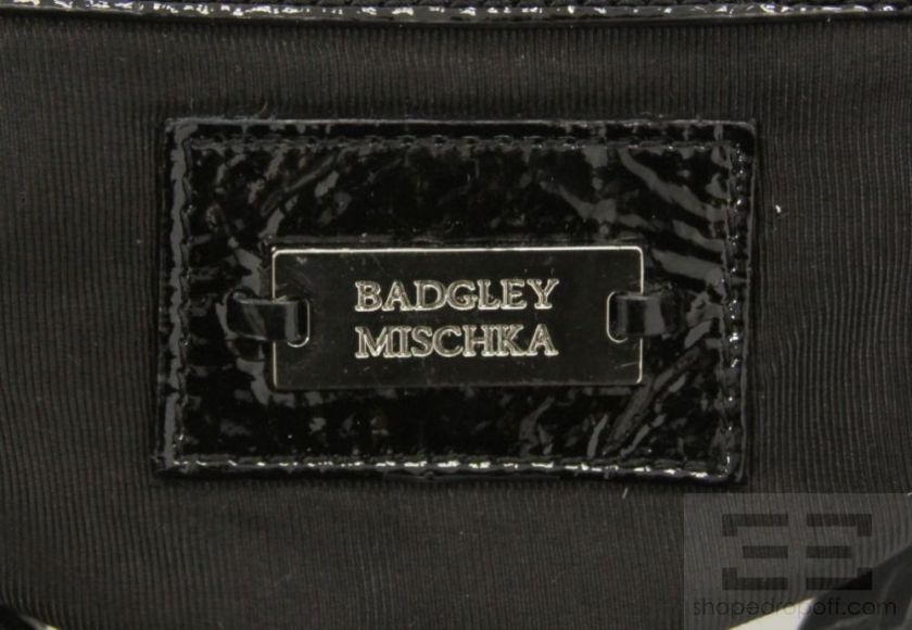 Badgley Mischka Grey Leather And Black Patent Trim Tote Bag  