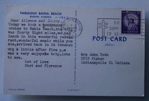 1962 Fabulous Bahia Beach Ruskin FL Hillsborough Co PC  