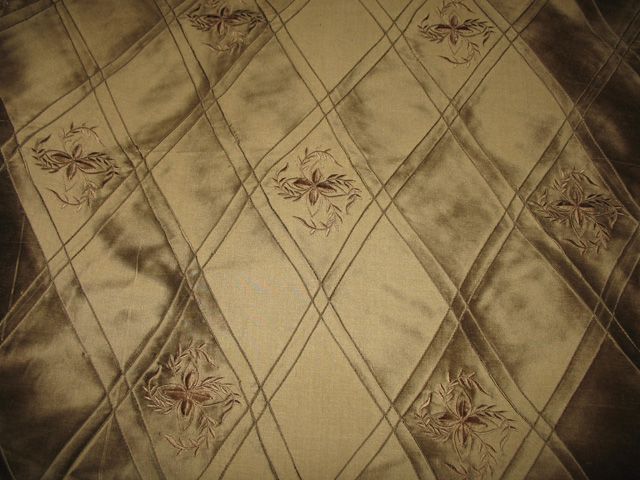 Velvet Embroidered Silk Dupioni Fabric ~ Regalia  Taupe  