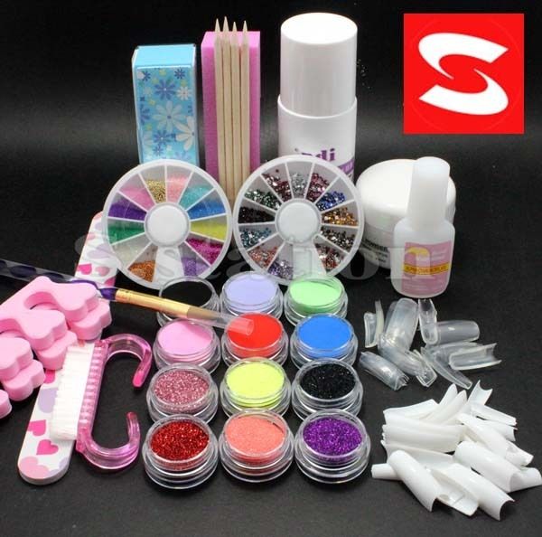 Basic Acrylic Powder Liquid UV Glitter Dust Gule NAIL ART French TIP 