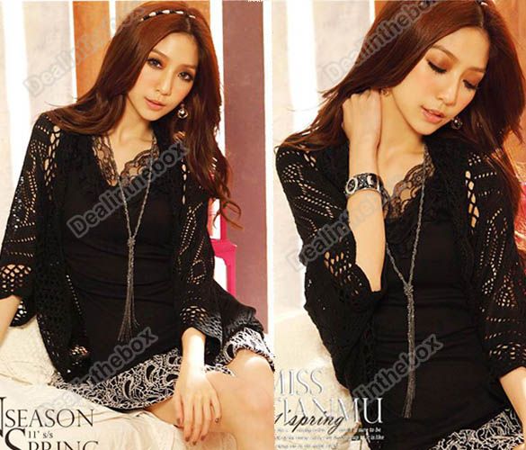 Korea Women Hollow Sweater Shawl Shrug Jacket Cardigan Knitwear Coat 4 