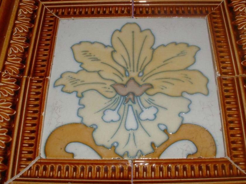 FLOWER ART NOUVEAU MAJOLICA SET PANEL 9 TILES  