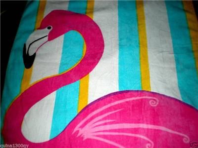 TROPICAL SUMMER CABANA STRIPE PINK FLAMINGO BEACH TOWEL  