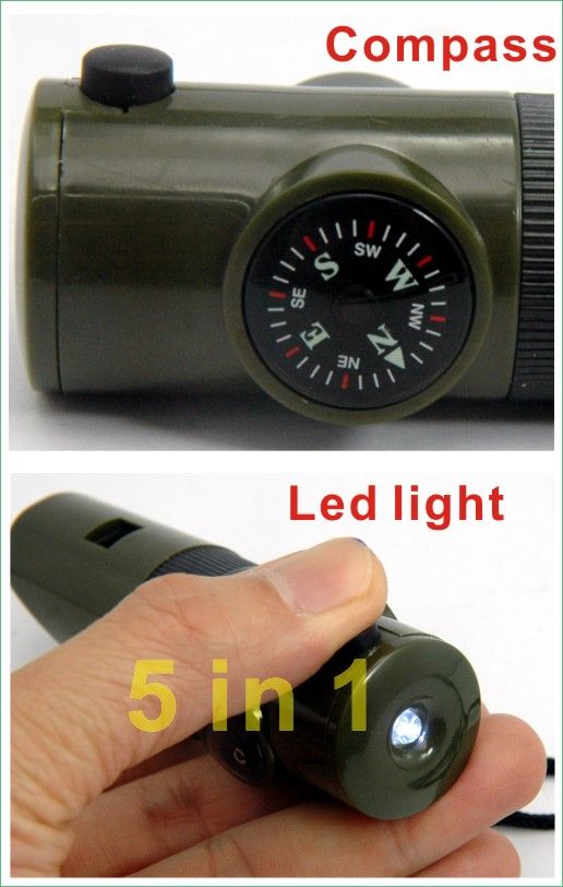 Compass Thermometer Led light Whistle Magnifer Rope line deep green 