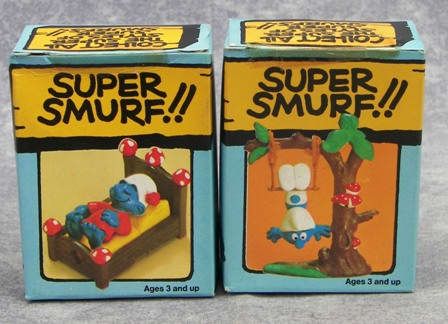 11 Vintage Schleich Peyo SUPER SMURF Artist Log Car Diver Trapeze RARE 