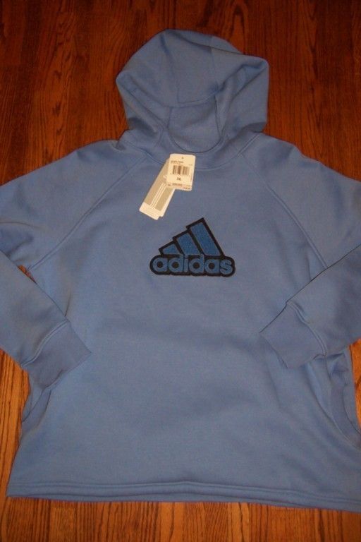 NEW ADIDAS PERIWINKLE TERRY CLOTH LOGO PULLOVER HOODIE SWEATSHIRT TOP 