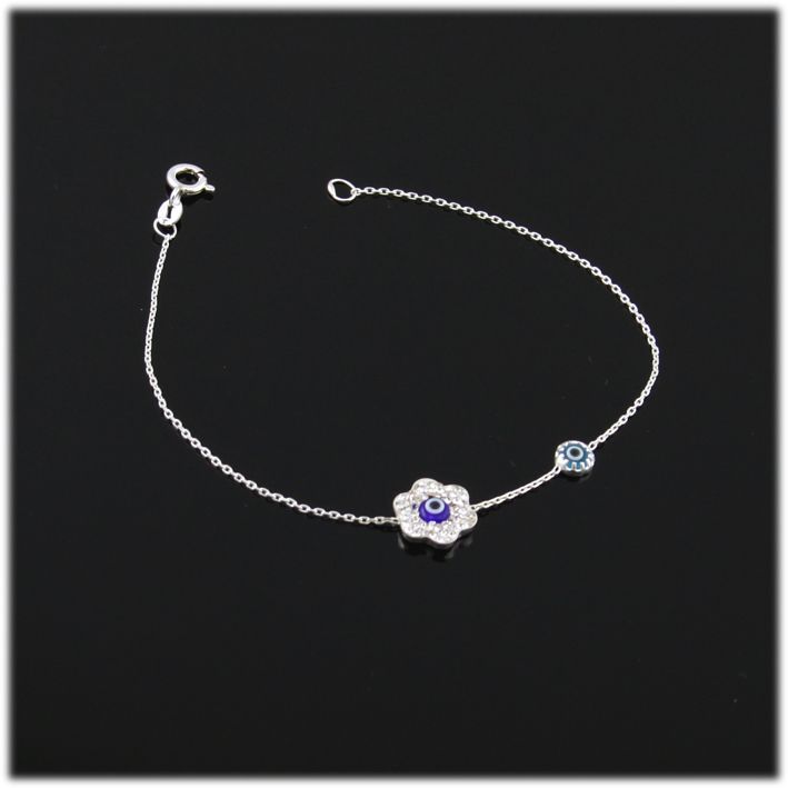 925 STERLING SILVER EVIL EYE BRACELET & SWAROVSKI   