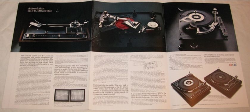 Vintage BIC 980 960 Stereo Turntable 6 Pg PRINT AD 1975  