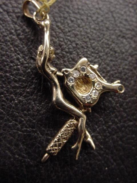 Lady Rider on Tattoo Machine 14k Yellow Gold and Diamonds Pendant 