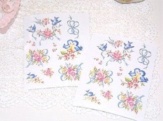 ADORABLE chic *BLUE BIRDS ROSES & BOWS DECALS* shabby  