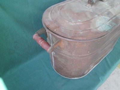 ANTIQUE OVAL COPPER BOILER STEAMER POT w/ WOODEN HANDLE PLANTER BASIN 