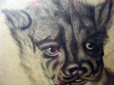 ANTIQUE STAFFORDSHIRE TERRIER DOG/PUPPY PASTEL 1800S OLD PAINTING 