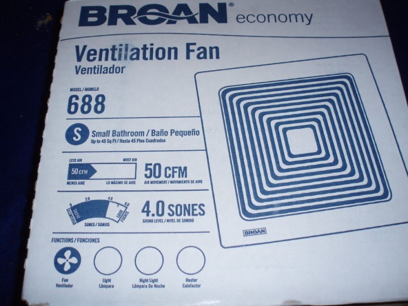 Broan Nutone Bathroom Exhaust Fan 50CFM #688 NEW IN BOX  