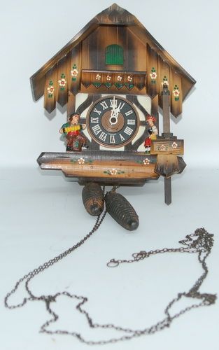 VINTAGE 1970S SWISS CHALET GERMANY HUBERT HERR WOODEN CUCKOO CLOCK 