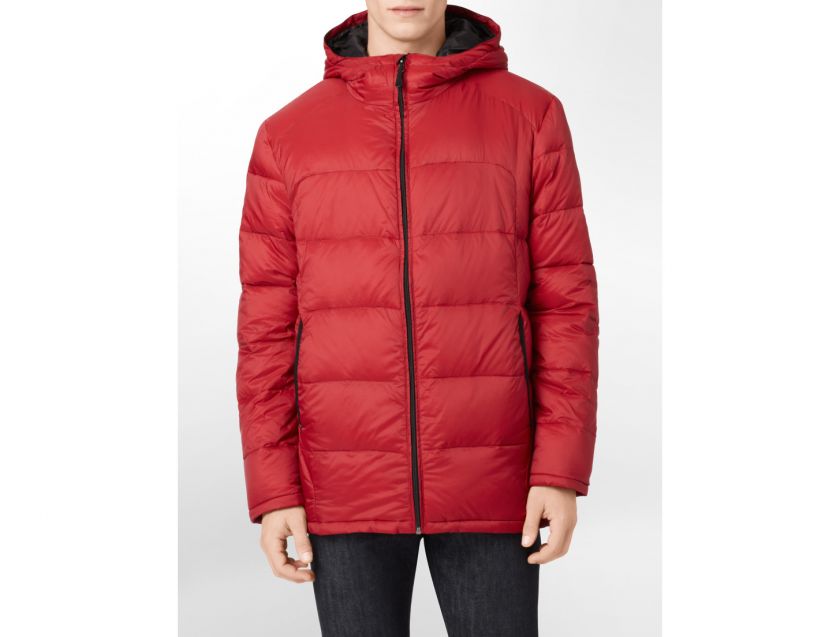 calvin klein mens packable hooded lightweight down jacket  