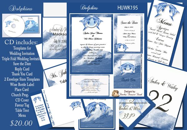 Delux Dolphin Themed Wedding Invitation Kit on CD  