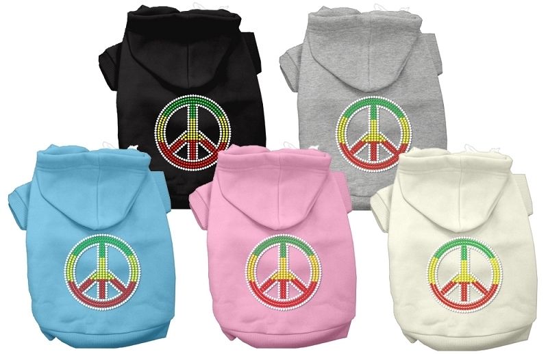 Rasta Peace Sign Jeweled Pet Dog Hoodie   Many Colors  