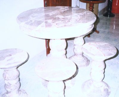 Hand Carved Marble Table and Stools  