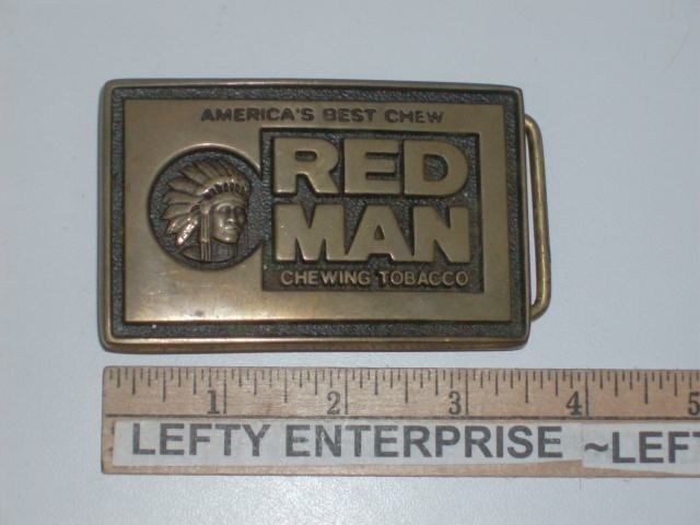 RED MAN CHEWING TOBACCO BRASS BELT BUCKLE VINTAGE 1981  