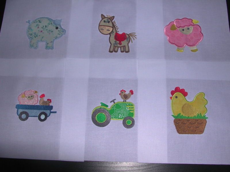 Machine Embroidered Appliqued Farm Animal Quilt Blocks  