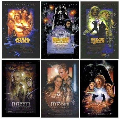 STAR WARS POSTER 6 SET DREW STRUZAN SAGA LOT EPS 1 6  