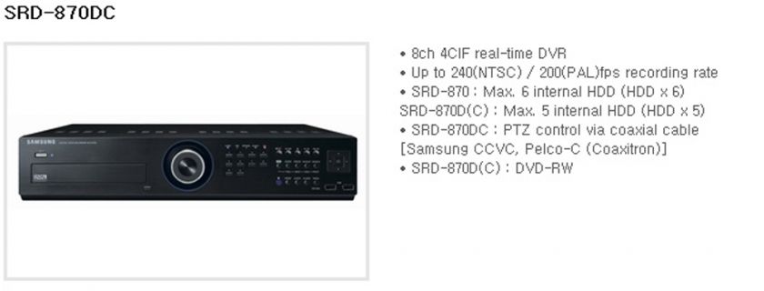 New SAMSUNG CCTV SRD 870DC 8ch 240F 1TB Real Time DVR + Worldwide Free 