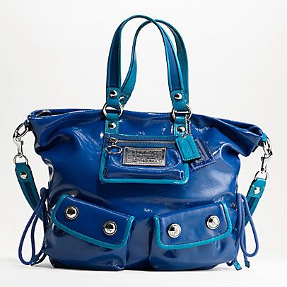 COACH Poppy Large Spotlight Patent Leather Blue 13869 NWT  