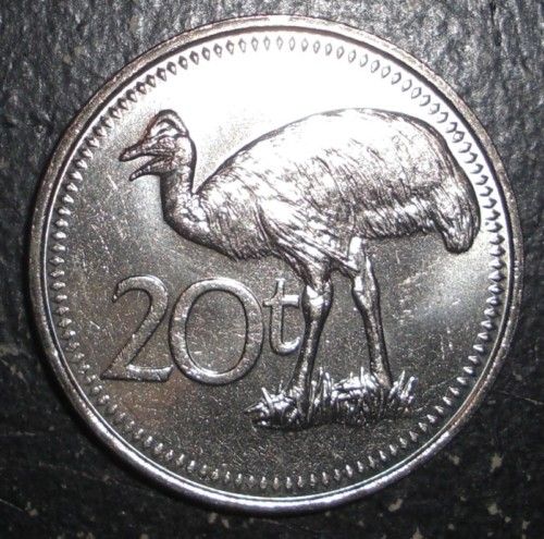 Papua New Guinea 20 toea Cassowary bird animal coin  