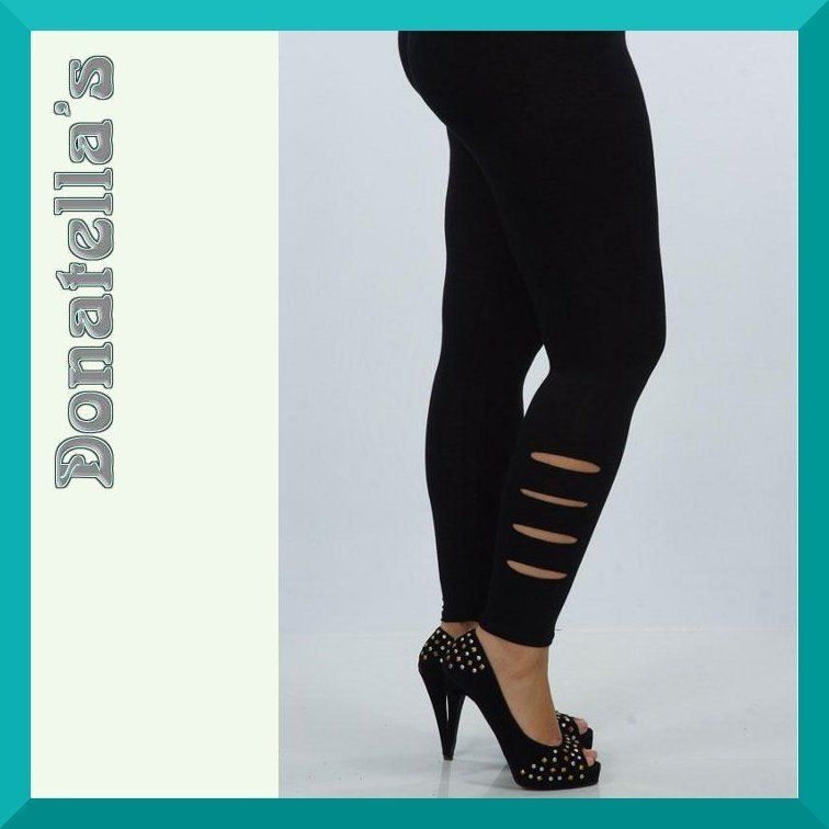 slashed LASER CUT black LEGGINGS plus size 1X 2X  