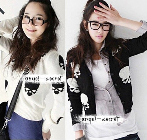 SJ6 SKULL HEAD SWEATER PUNK KNIT ACRYLIC WOOL CARDIGAN  