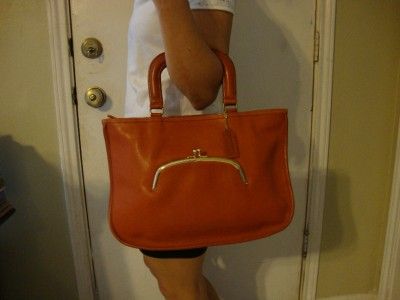   ~COACH~NYC~BONNIE CASHIN~BURNT ORANGE~LEATHER~KISSLOCK~BAG~PURSE