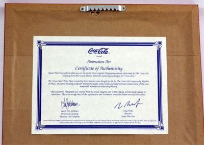 Coca Cola Coke Polar Bear Collectible Lithograph Animation Art Framed 