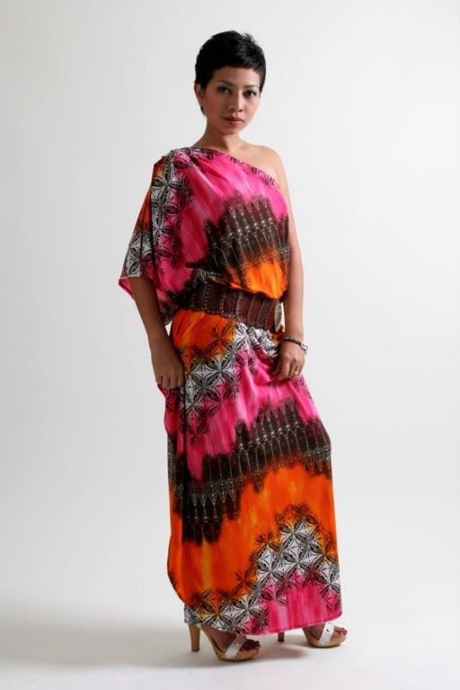 LAST 1   New Toga Saree one shoulder kimono grecian maxi print dress S 