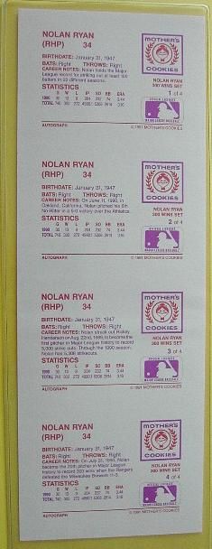 1991 Nolan Ryan Mothers Cookies 300 Wins Set 4  