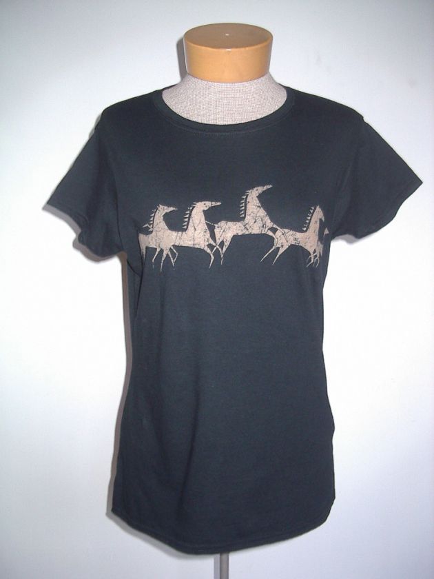 BLACK Tribal Running HORSES Western T SHIRT S XL  