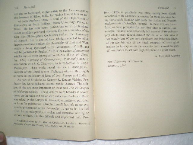 THE PHILOSOPHY OF MAHATMA GANDHI 1968 RARE BOOK INDIA  