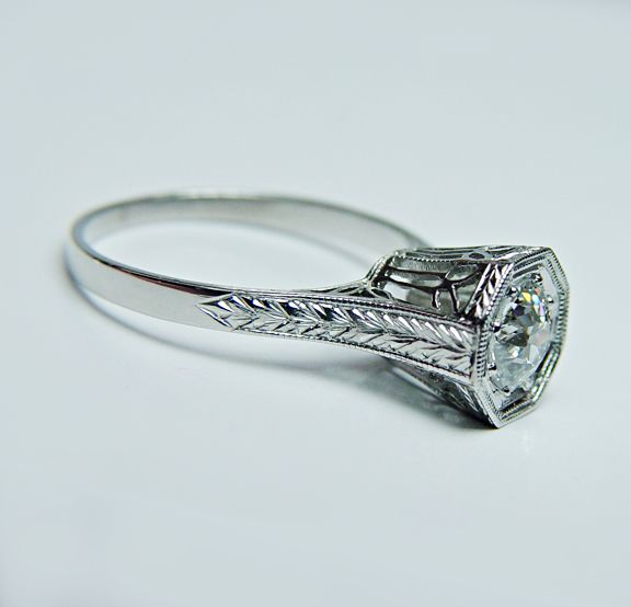 Antique Platinum .53ct European Diamond Engagement Ring Estate Jewelry 