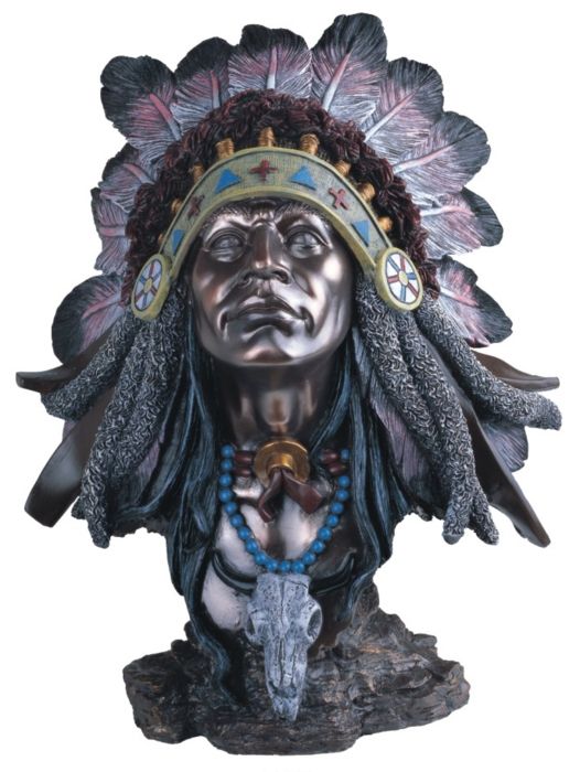 11 inch Polyresin Bronze Indian Chief Head And Bust Figurine Statue 