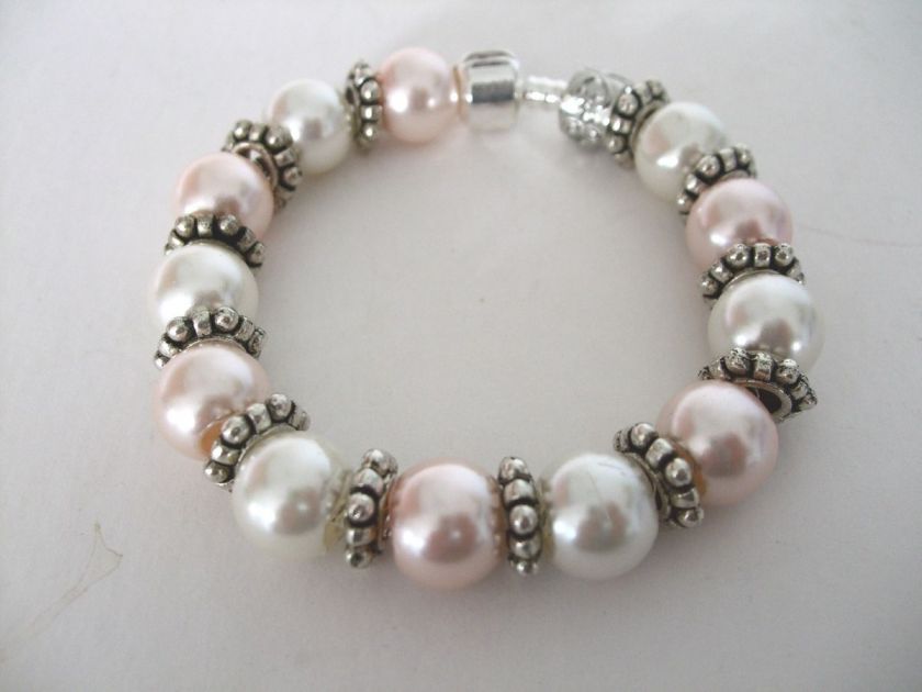 Lovely Ivory colour /Pale Pink Pearl SP Bracelet   Charm   Lovely 