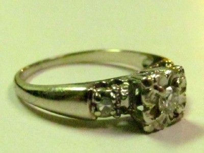 VINTAGE ANTIQUE SOLID 14 WHITE GOLD DIAMOND RING   