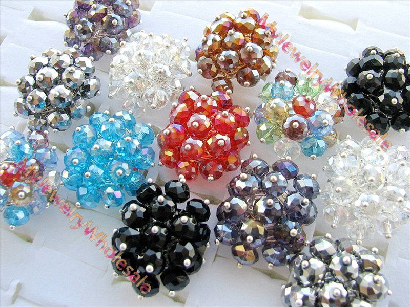 wholesale lots 20 piece glaring Crystal silver rings. assorted colors 