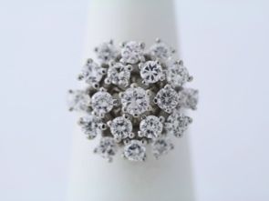 Vintage 14k White Gold 2.33ctw Round Diamond Cluster Ring size 4.75 