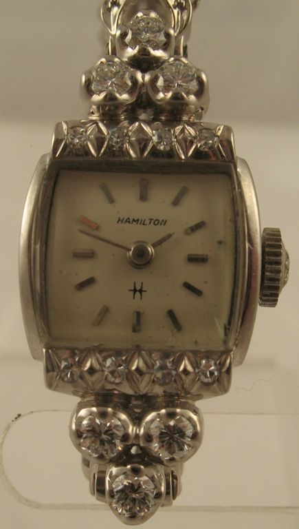 Clean Vintage HAMILTON Diamond 14K White Gold Watch 17 Jewel  
