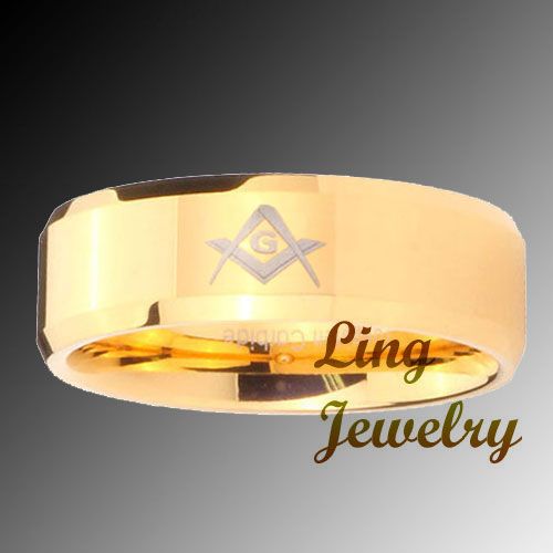 8MM TUNGSTEN FREEMASON MASONIC MENS BAND RING SZ 7 13  