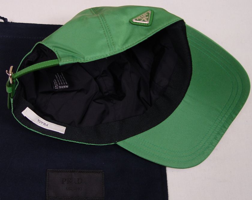   GREEN PRADA LOGO CREST ORNAMENTED NYLON/LEATHER BALL CAP XL NEW  